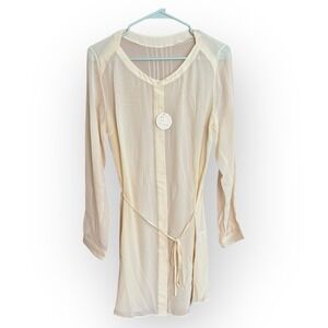 Willy Chavarria New York City Sheer Belted Button Down Long Sleeve Dress M